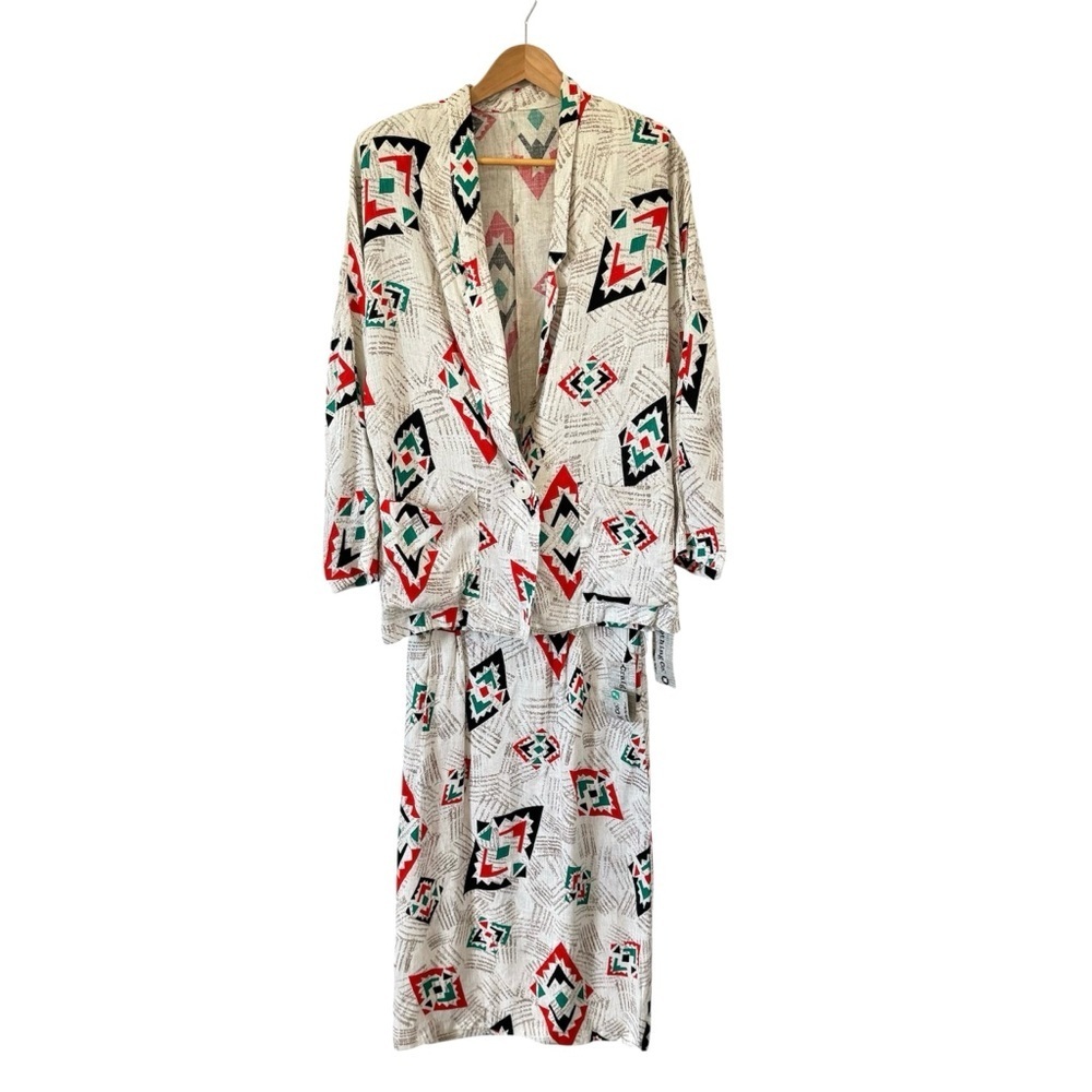 Vintage 80s Geometric Blazer Skirt Suit Craig Clothing Co NWT NOS‎ Womens Medium